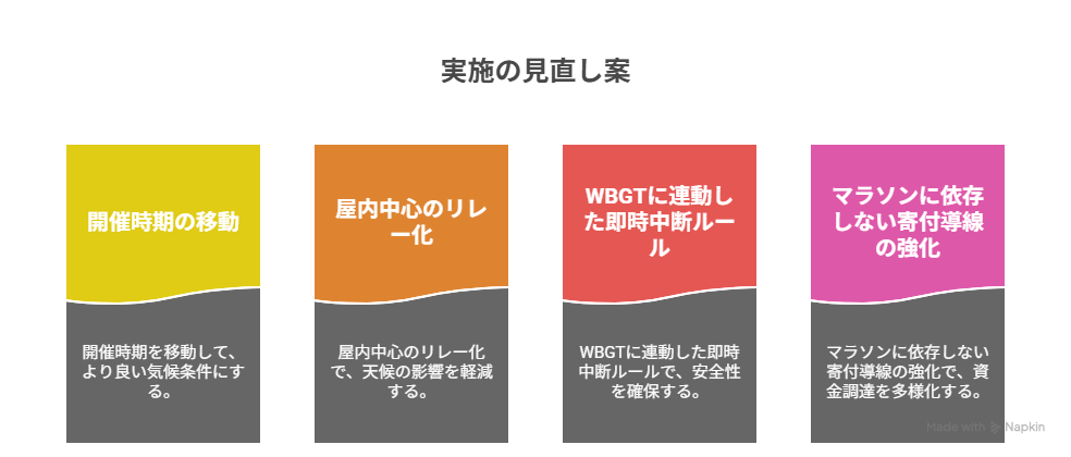 24時間テレビのチャリティーマラソンの実施見直し案の図解