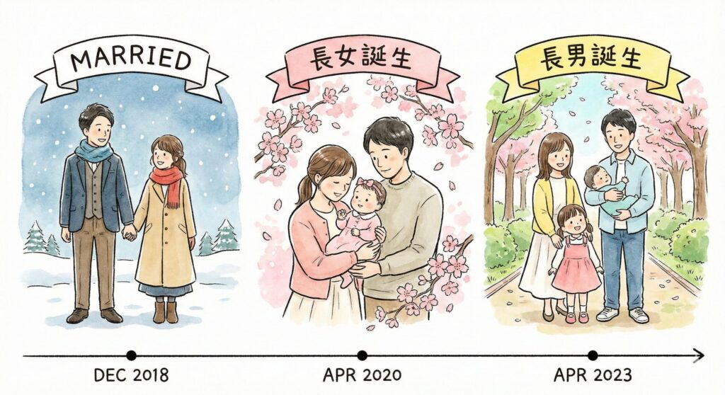 小澤辰矢の妻との結婚から子どもたちの誕生までのファミリーヒストリーの画像