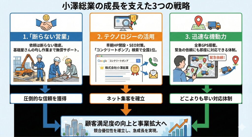 小澤辰矢が率いる小澤総業株式会社の躍進の理由についての図解画像