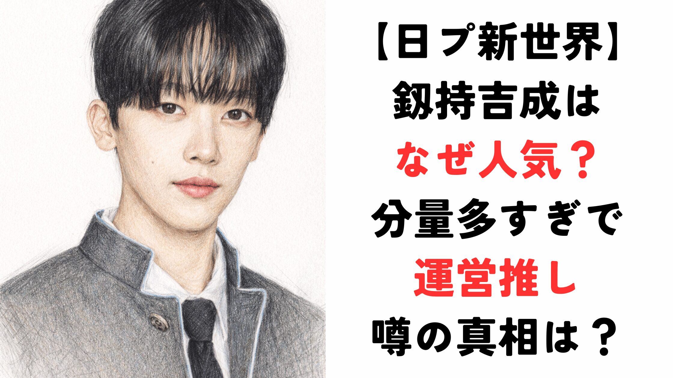 釼持吉成はなぜ人気？分量多すぎで運営推しの噂の真相は？【日プ新世界】
