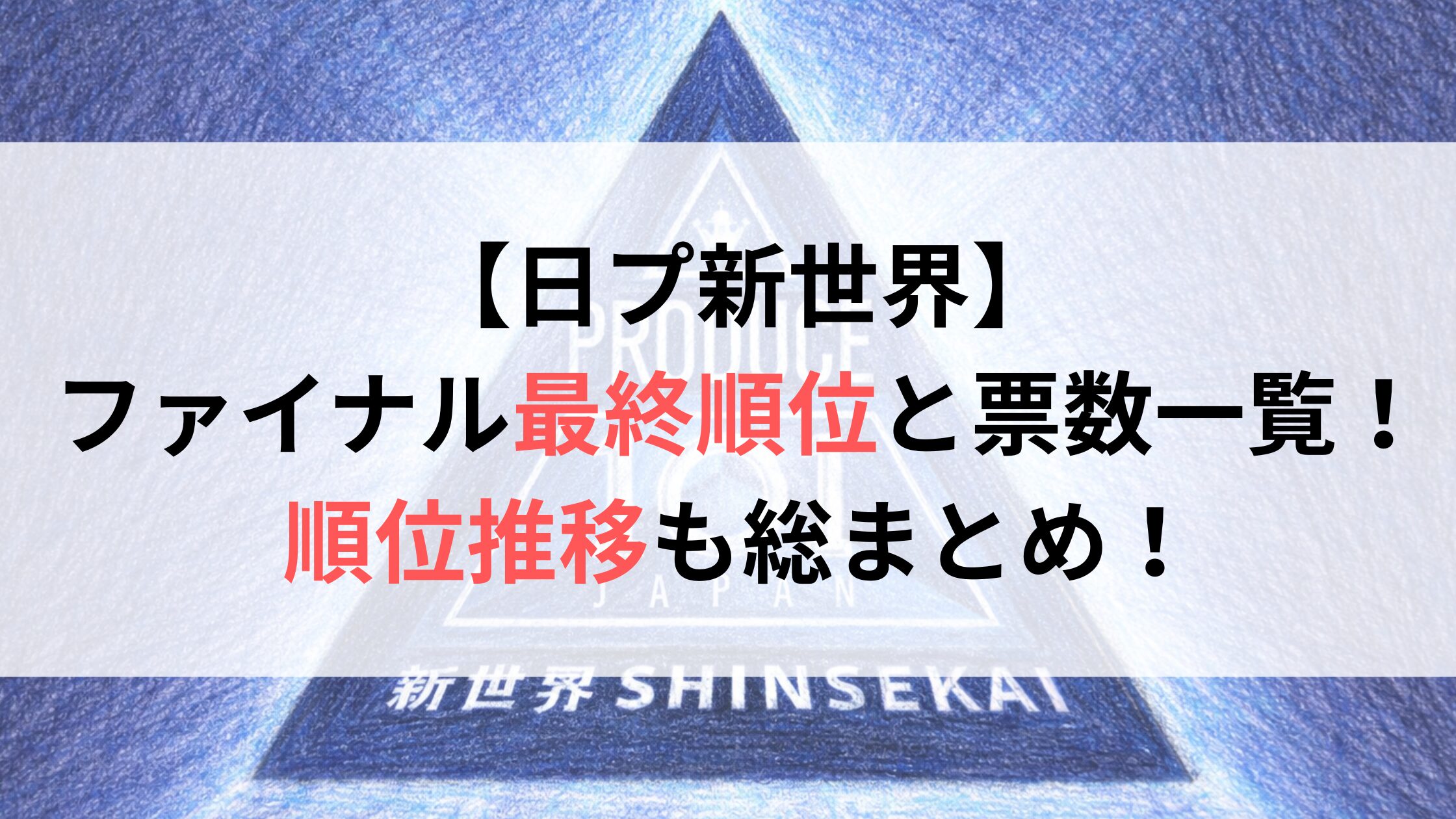 【日プ新世界】ファイナル最終順位と票数一覧！順位推移も総まとめ！