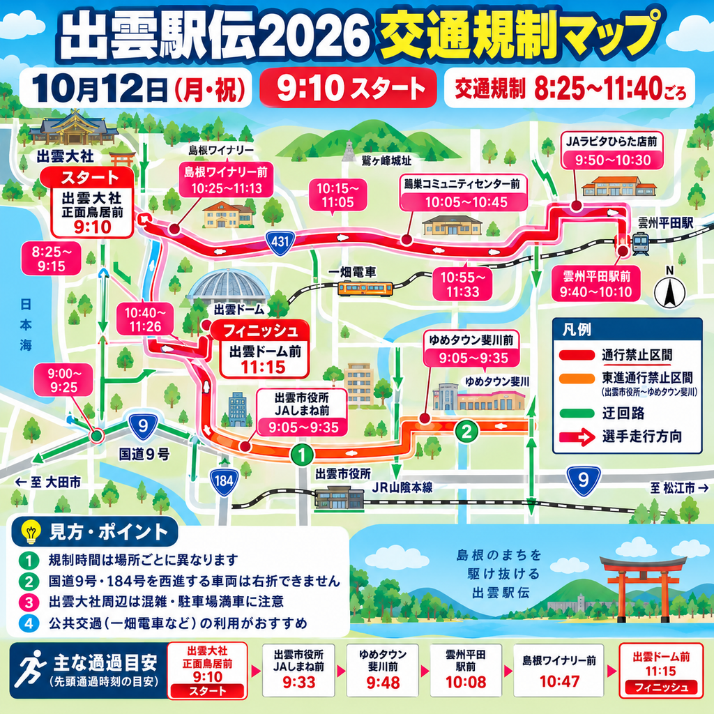 出雲駅伝2026交通規制マップ